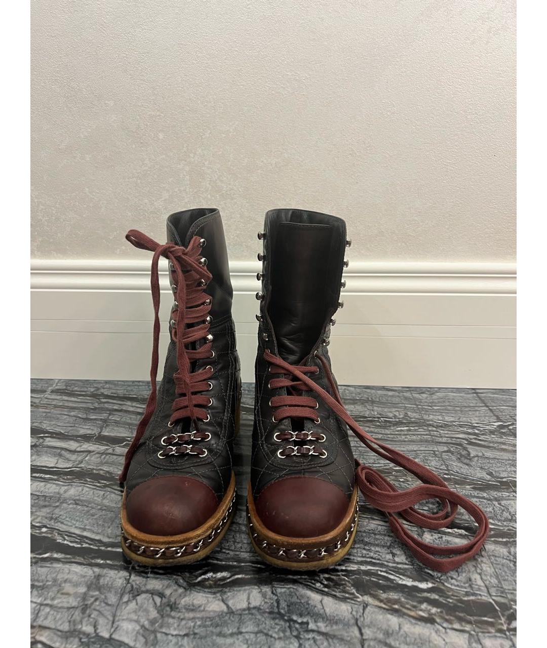 CHANEL Коричневые кожаные ботинки, фото 2