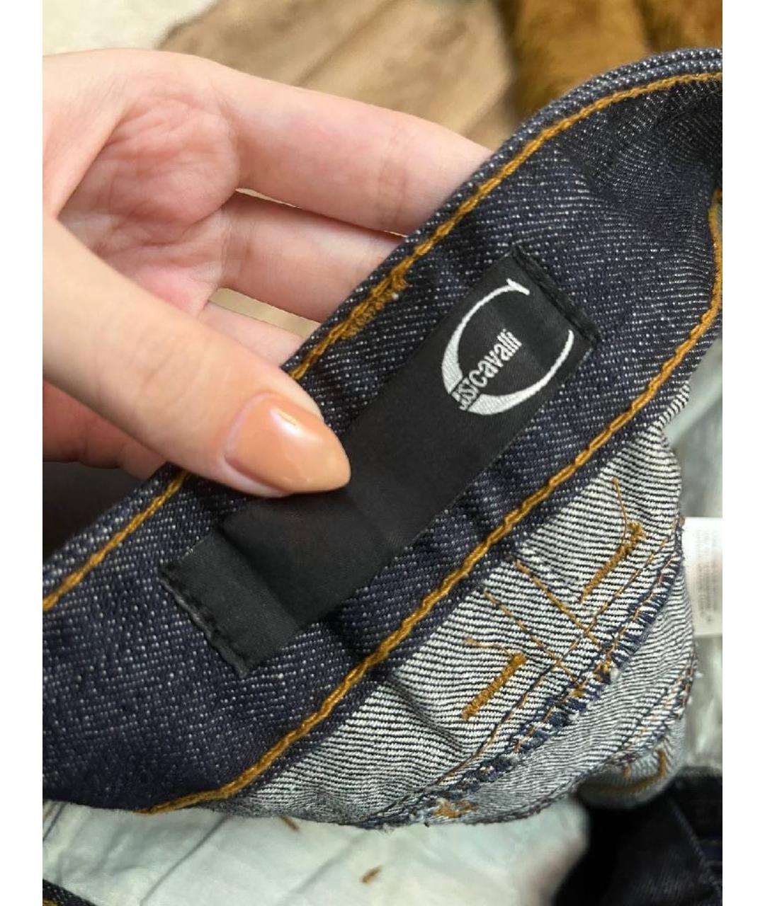 JUST CAVALLI Темно-синие хлопковые прямые джинсы, фото 4