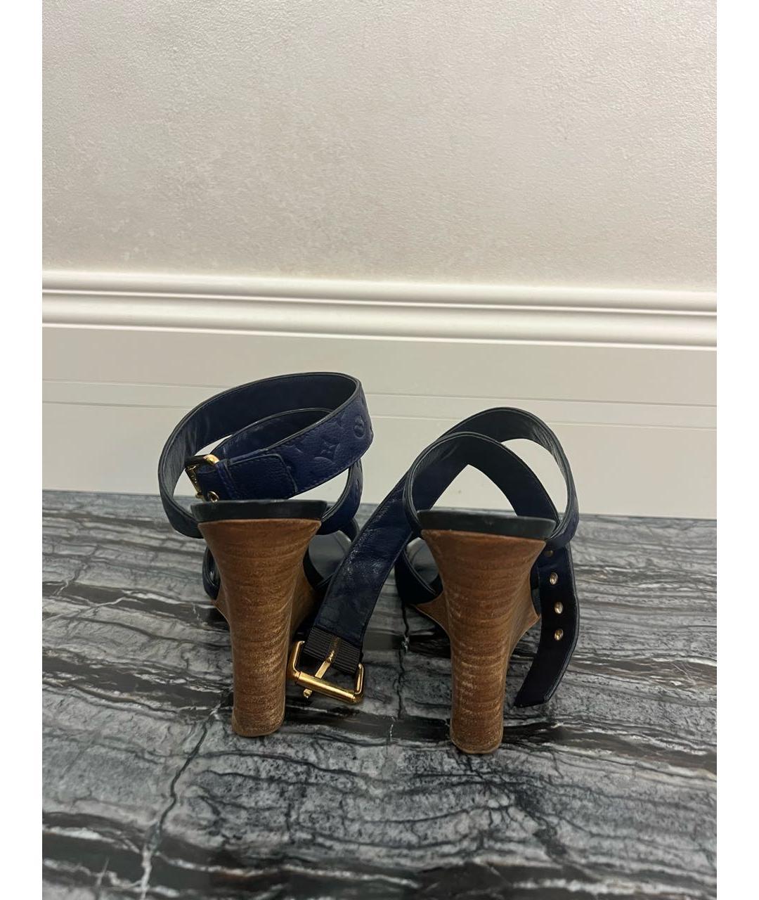 LOUIS VUITTON Темно-синие кожаные босоножки, фото 4