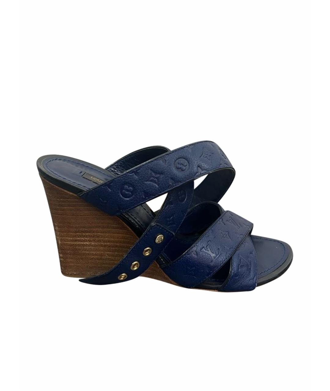 LOUIS VUITTON Темно-синие кожаные босоножки, фото 1