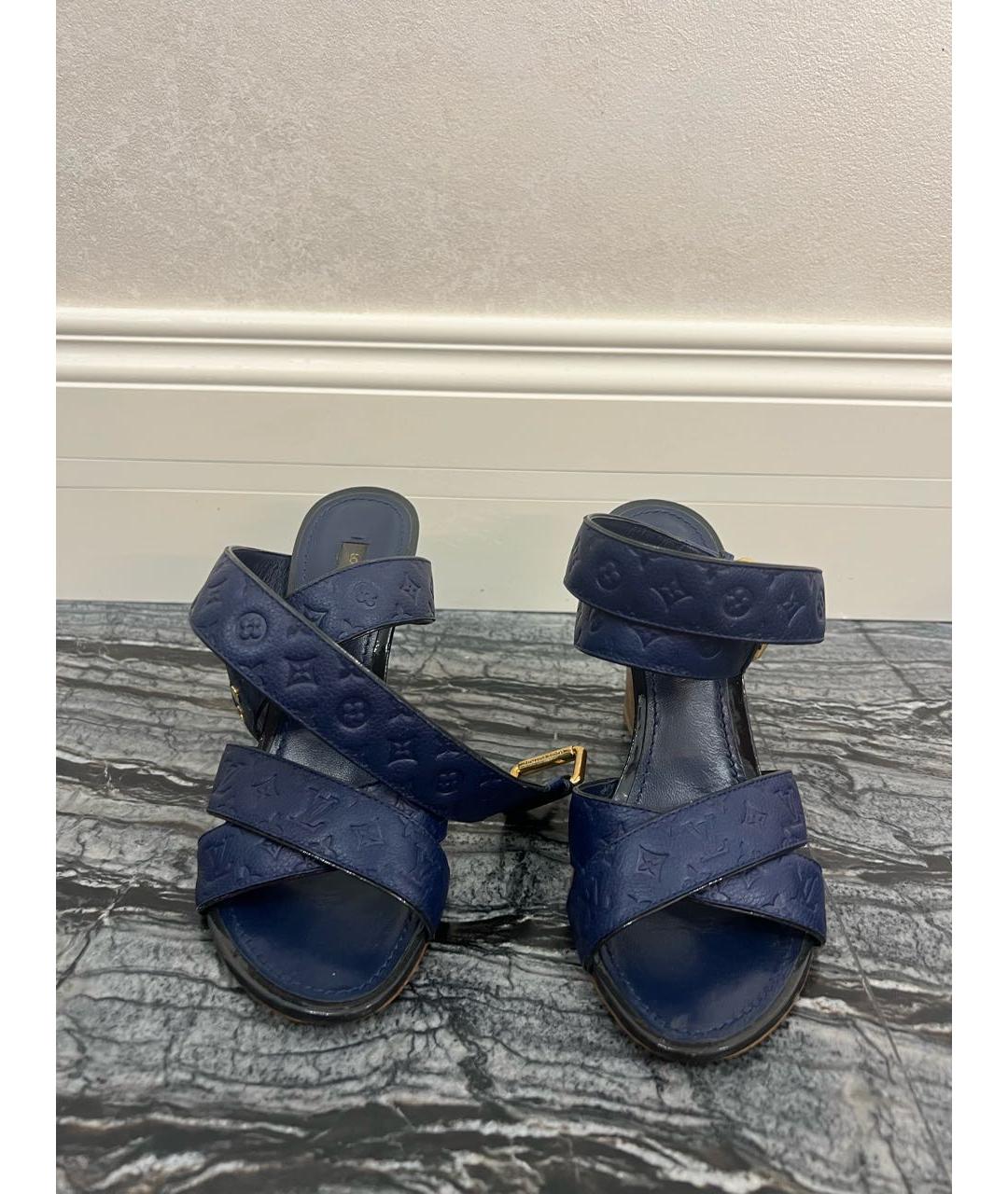 LOUIS VUITTON Темно-синие кожаные босоножки, фото 2