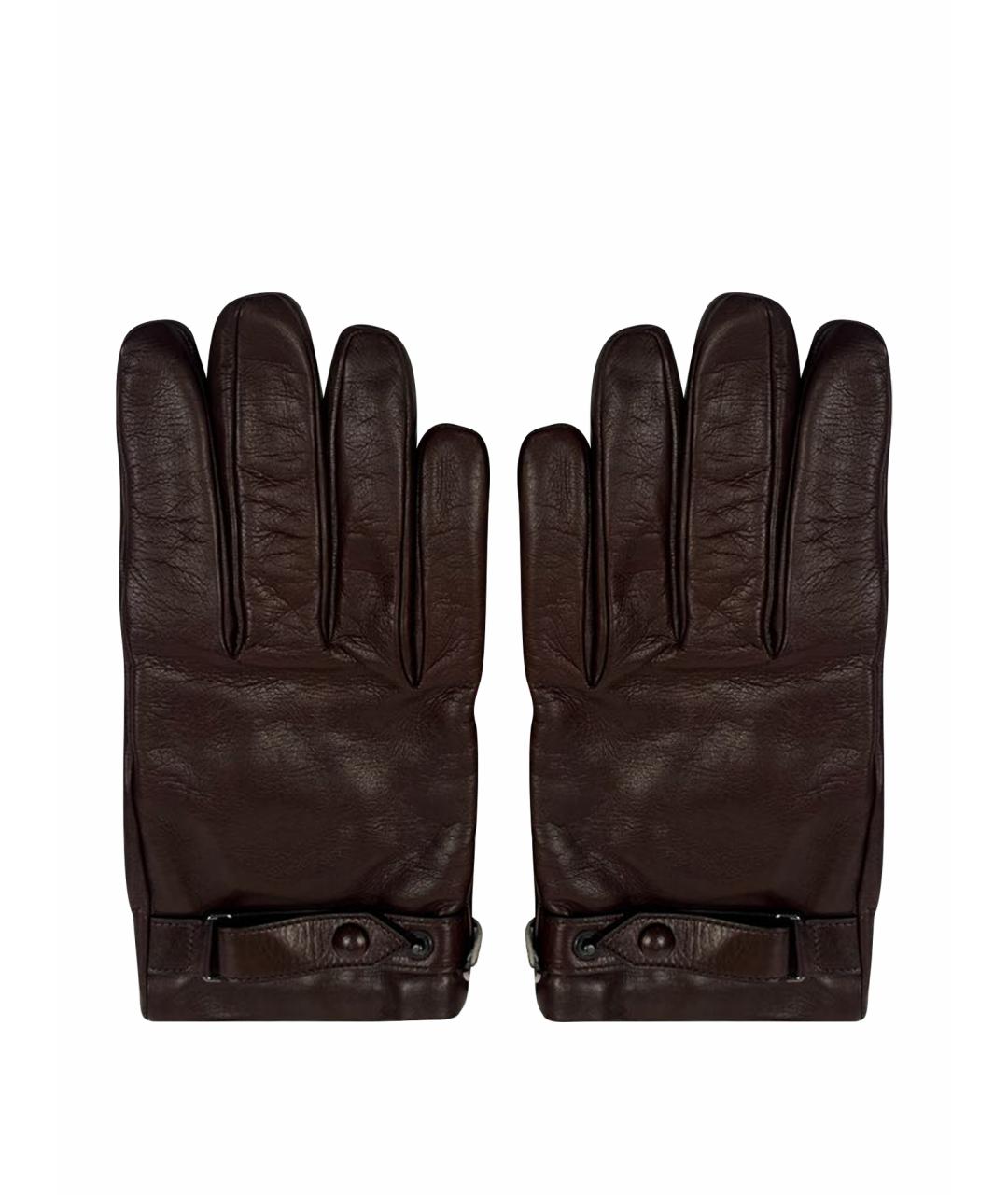BRIONI Коричневые кожаные перчатки, фото 1