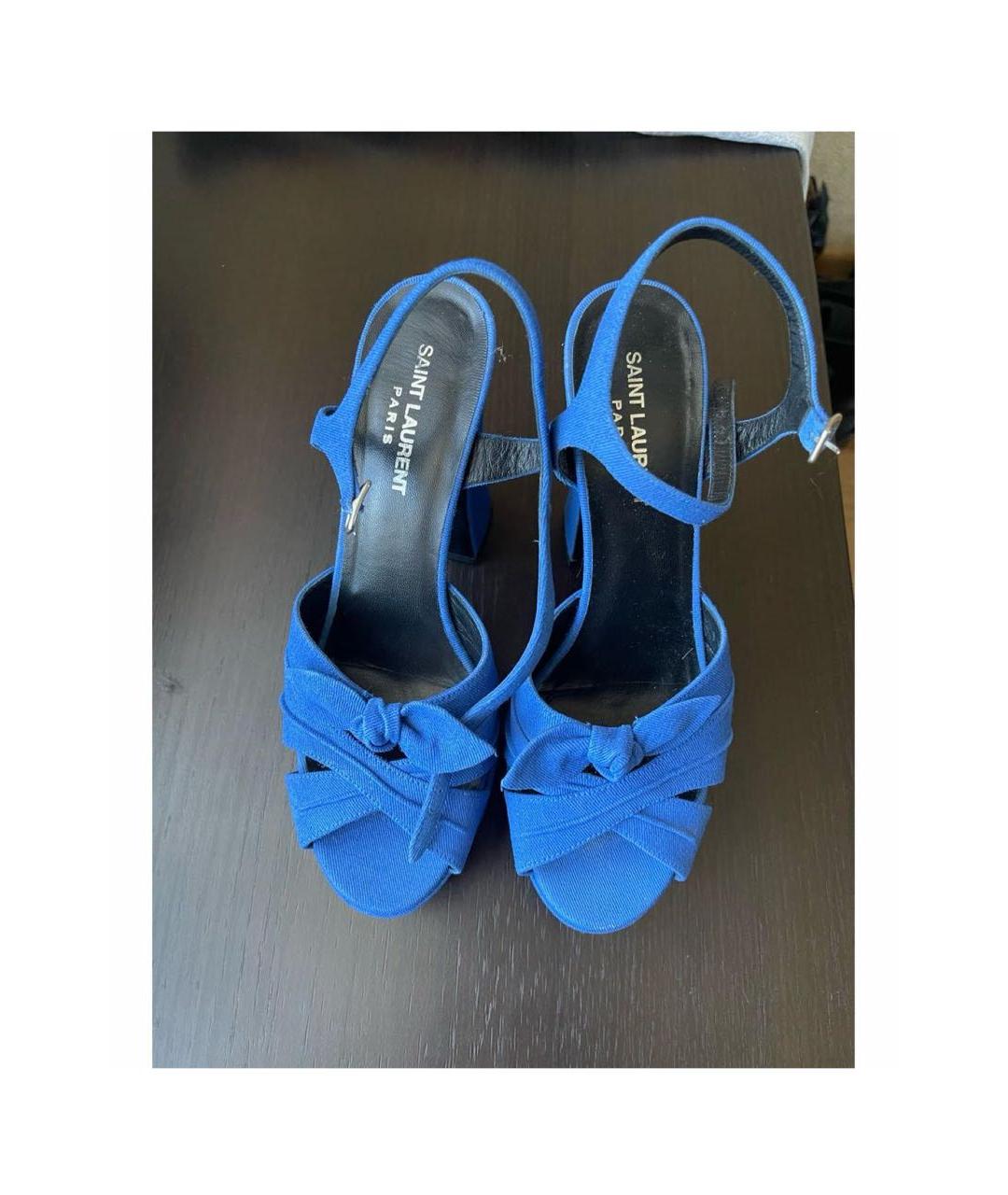 SAINT LAURENT Голубые текстильные босоножки, фото 2