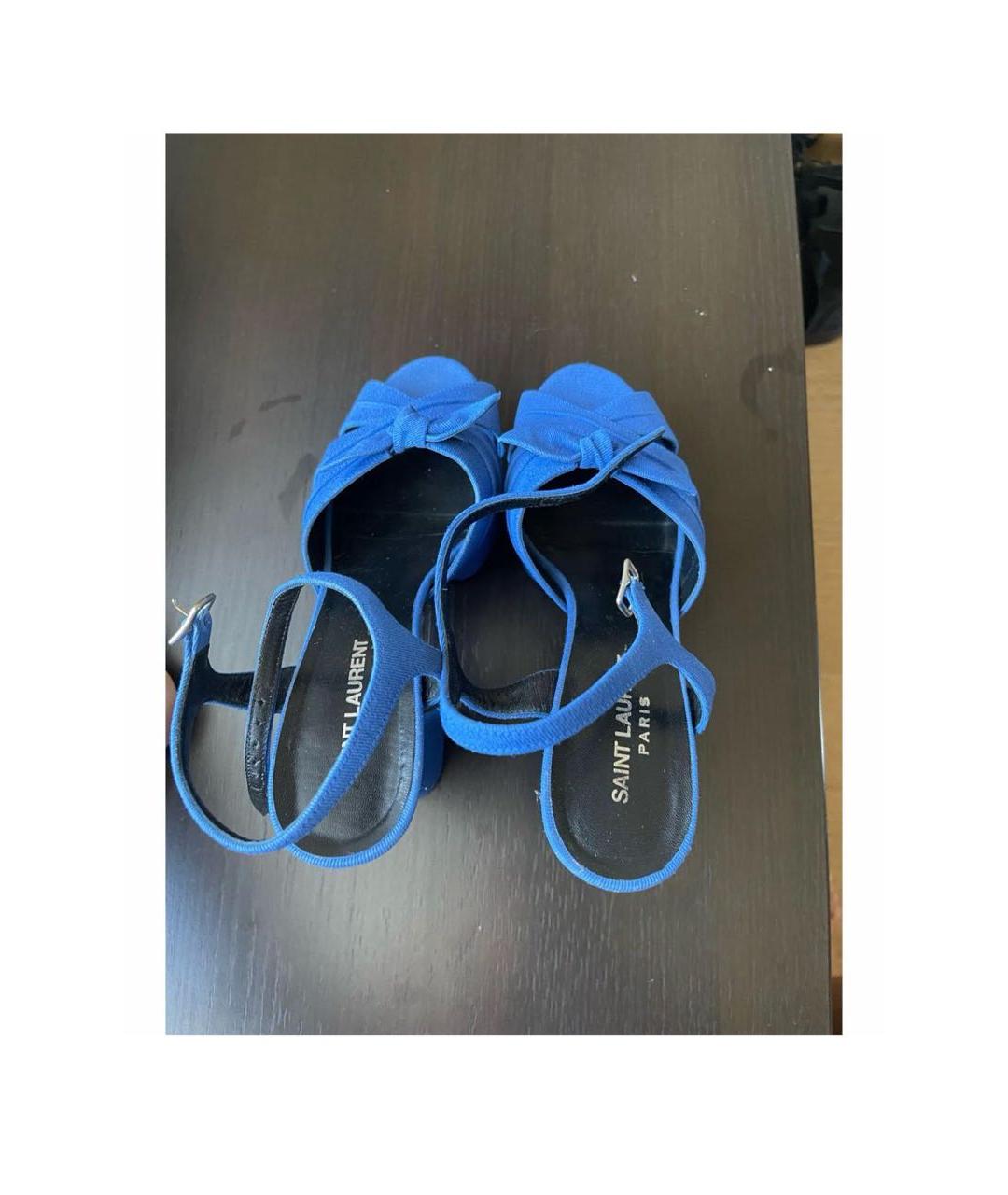 SAINT LAURENT Голубые текстильные босоножки, фото 3