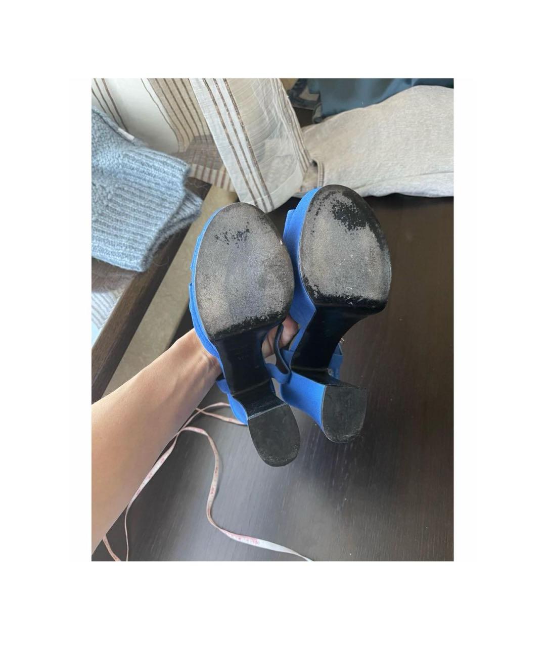 SAINT LAURENT Голубые текстильные босоножки, фото 5