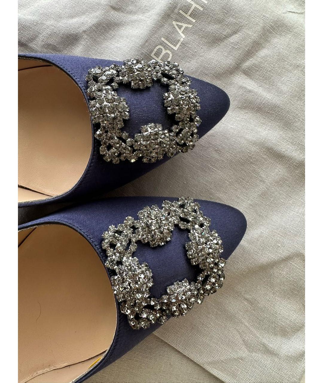 MANOLO BLAHNIK Темно-синие текстильные туфли, фото 3