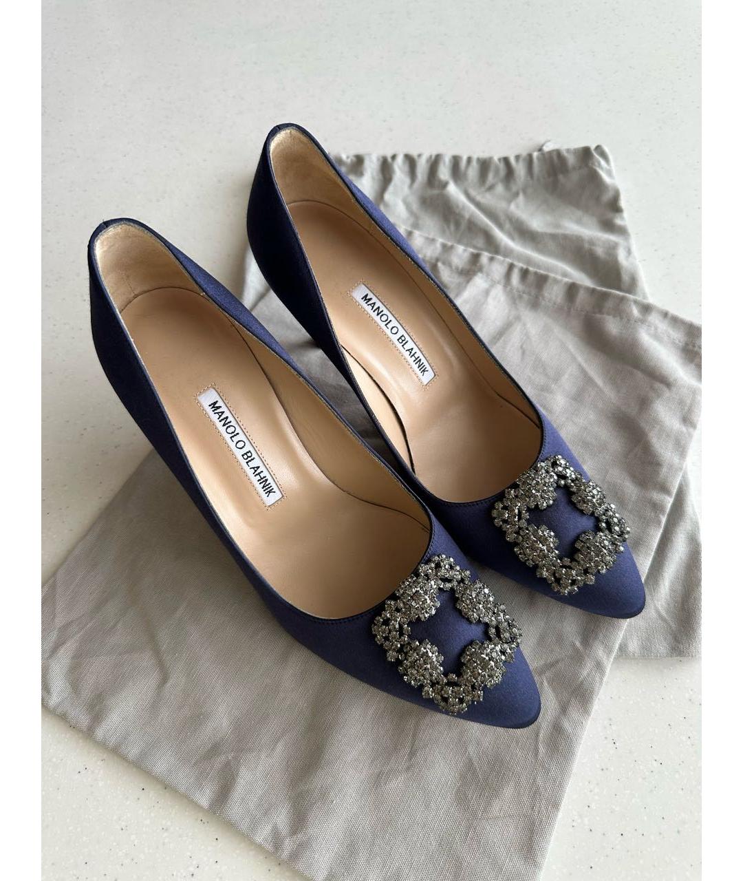 MANOLO BLAHNIK Темно-синие текстильные туфли, фото 2