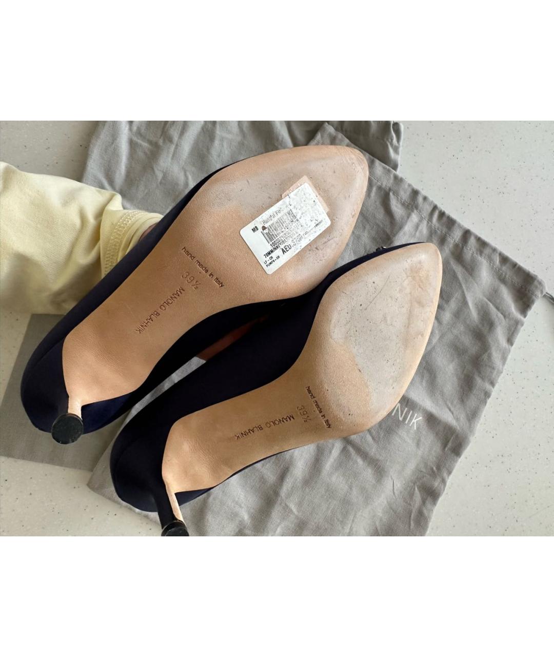 MANOLO BLAHNIK Темно-синие текстильные туфли, фото 4