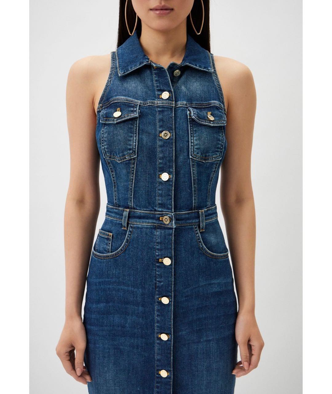 ELISABETTA FRANCHI Темно-синее хлопко-эластановое повседневное платье, фото 6