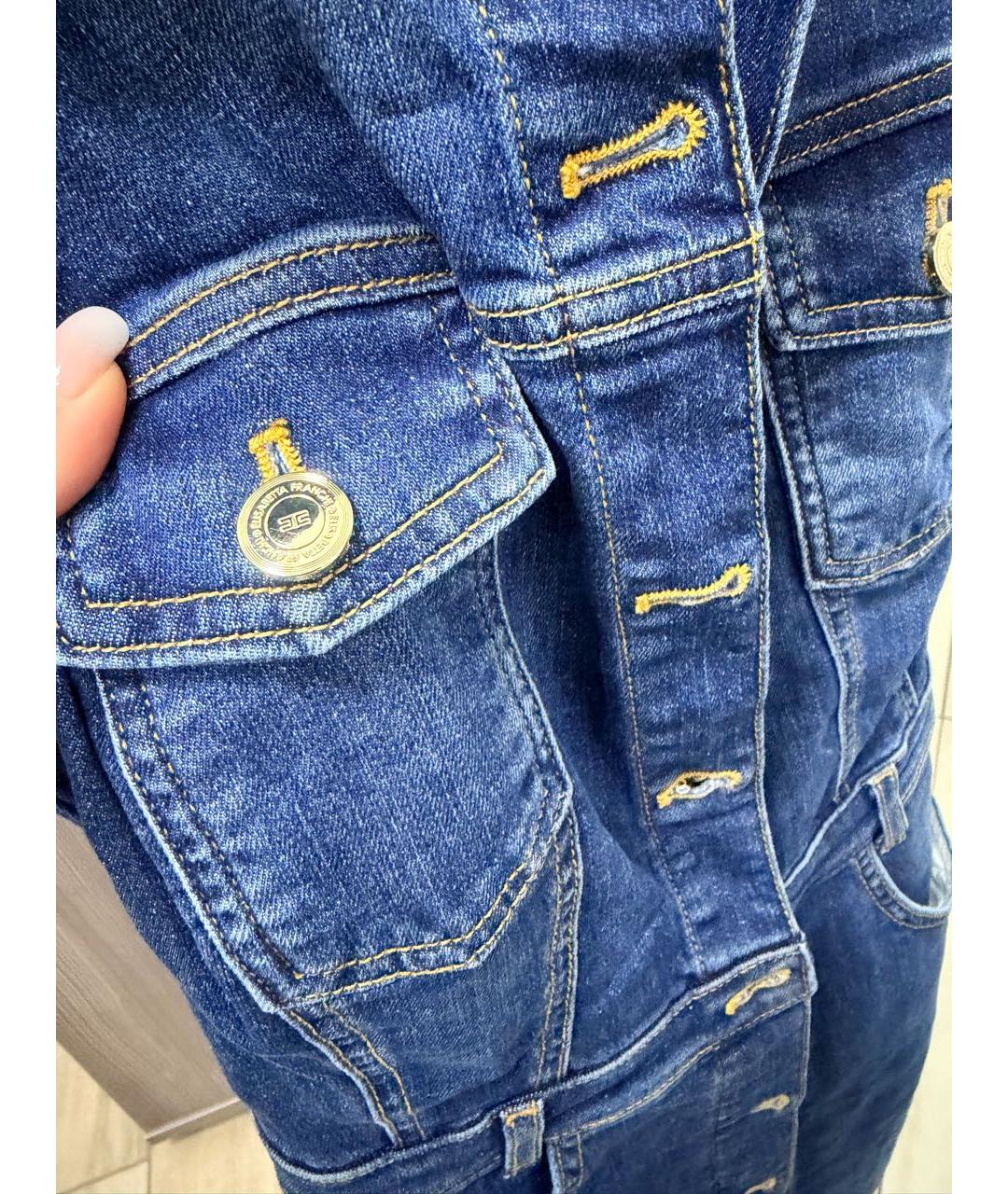 ELISABETTA FRANCHI Темно-синее хлопко-эластановое повседневное платье, фото 5