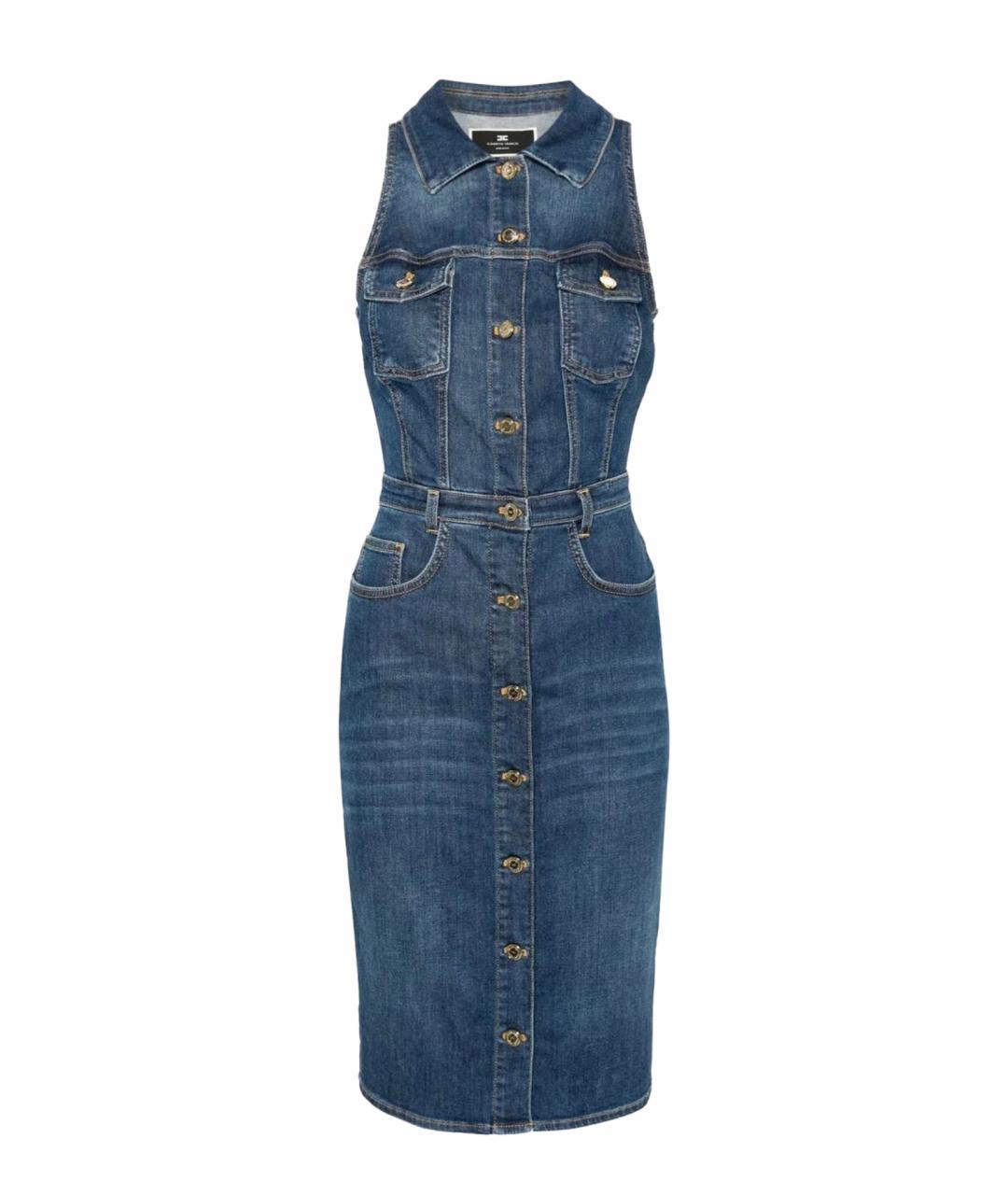 ELISABETTA FRANCHI Темно-синее хлопко-эластановое повседневное платье, фото 1