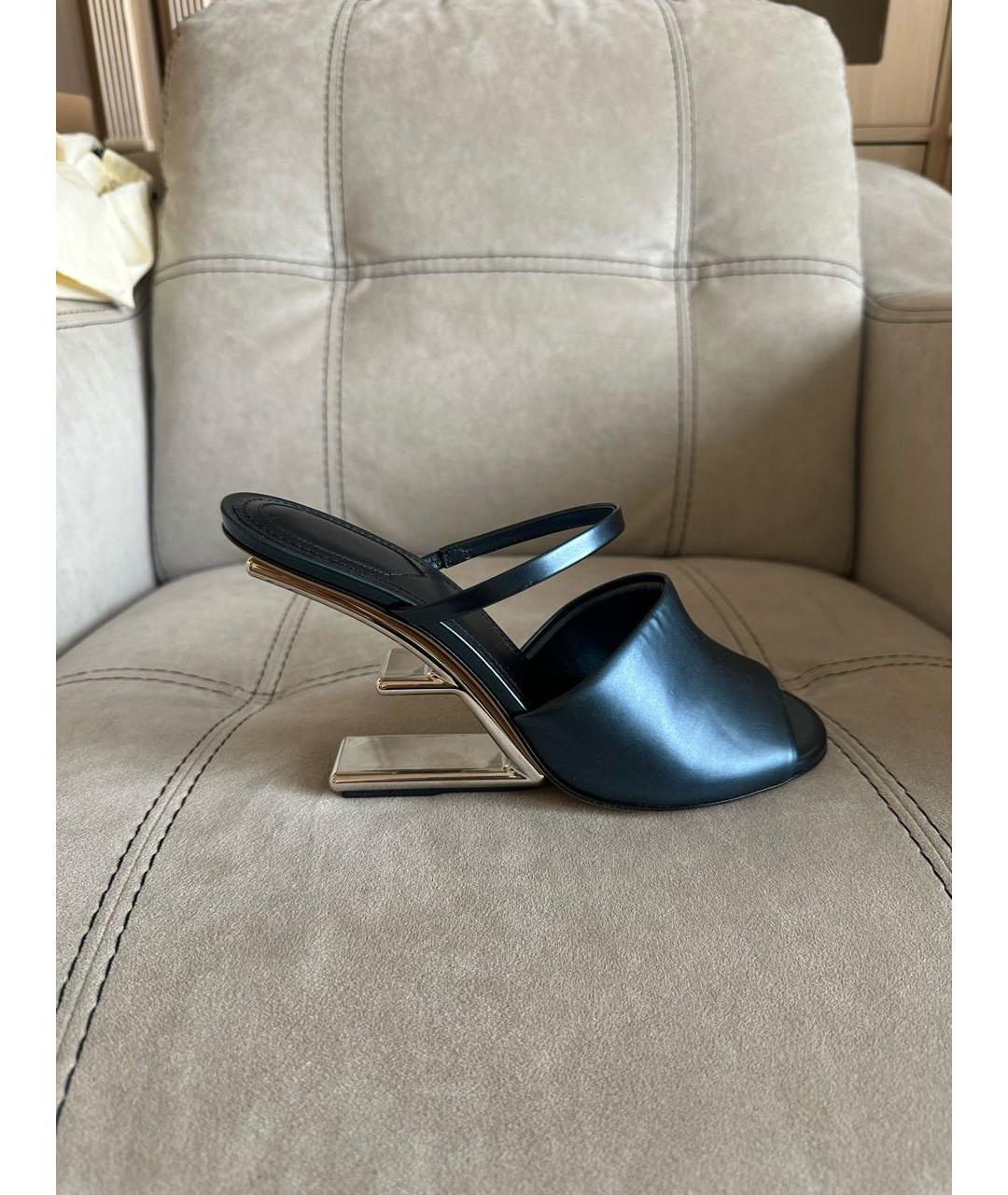 FENDI Темно-синие кожаные босоножки, фото 7