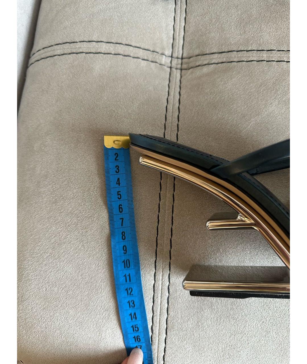 FENDI Темно-синие кожаные босоножки, фото 5