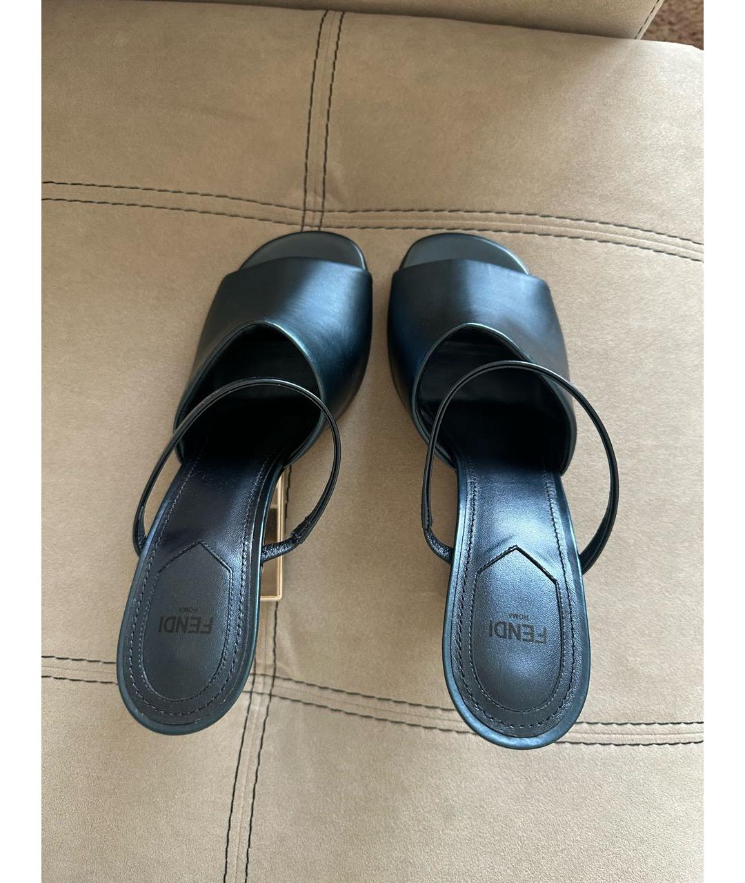 FENDI Темно-синие кожаные босоножки, фото 4
