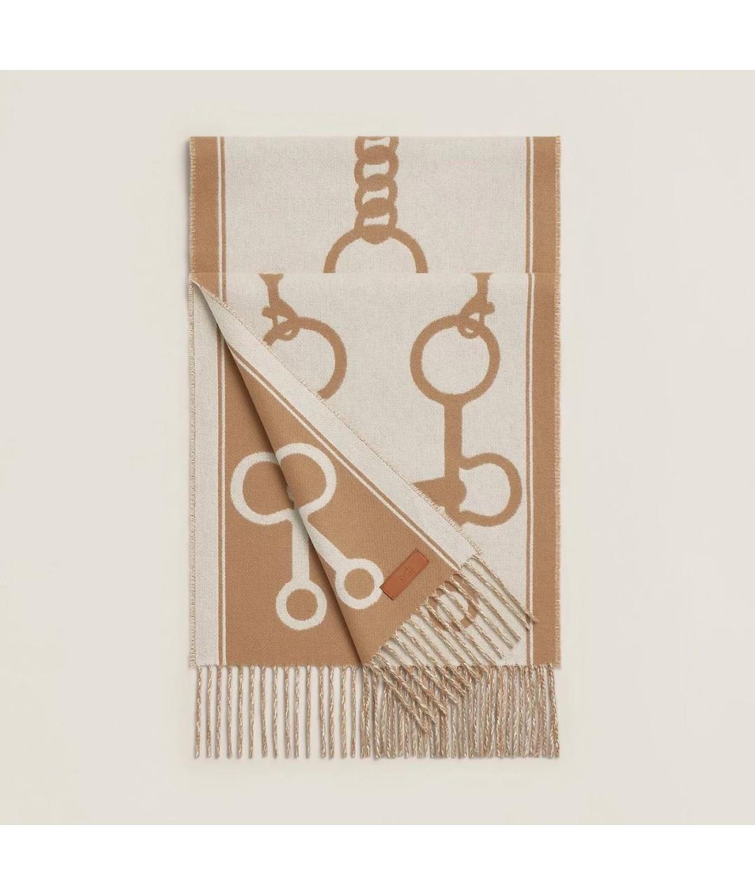 HERMES Бежевый кашемировый шарф, фото 2