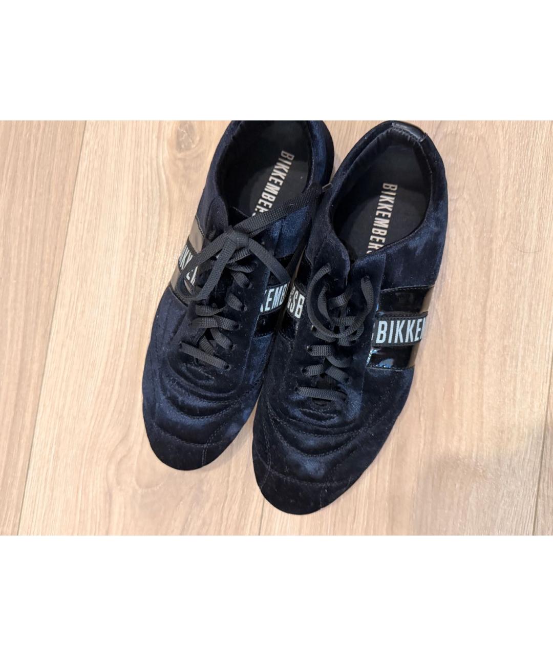 BIKKEMBERGS Черные бархатные низкие кроссовки / кеды, фото 2
