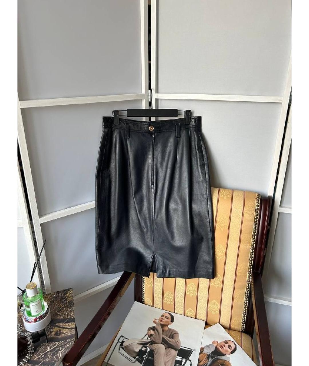 LOEWE Темно-синяя кожаная юбка мини, фото 2