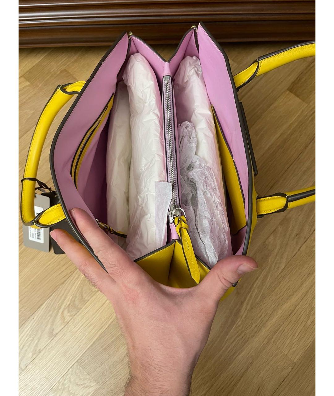 ERMANNO SCERVINO Желтая кожаная сумка с короткими ручками, фото 7