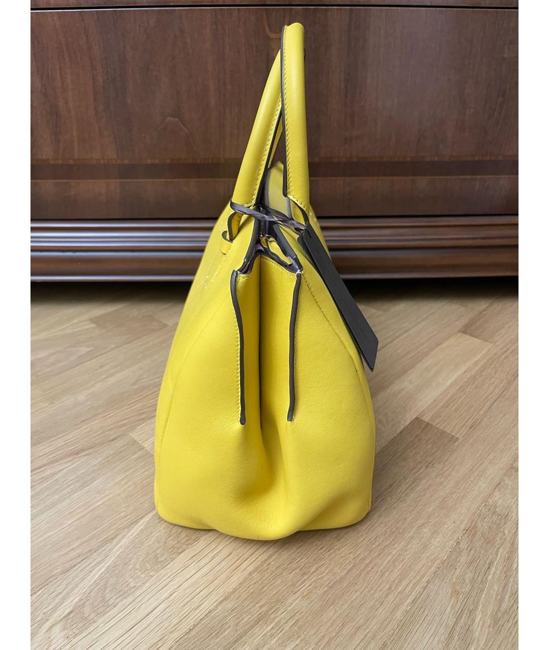 ERMANNO SCERVINO Желтая кожаная сумка с короткими ручками, фото 3