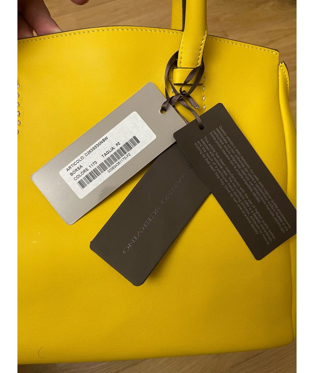 ERMANNO SCERVINO Желтая кожаная сумка с короткими ручками, фото 5