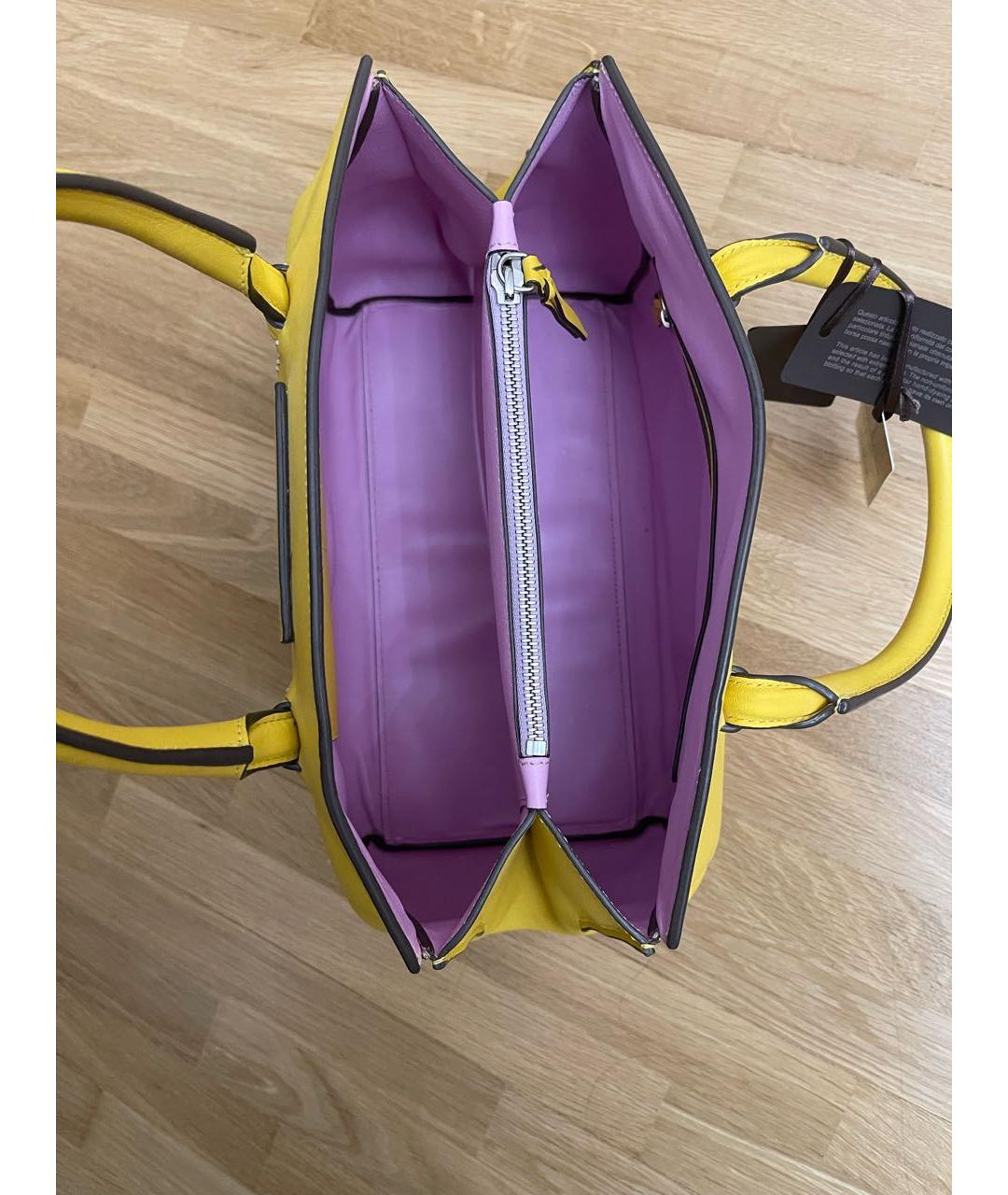 ERMANNO SCERVINO Желтая кожаная сумка с короткими ручками, фото 6