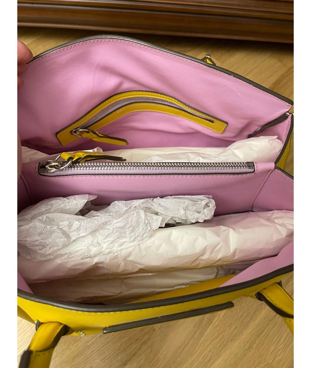 ERMANNO SCERVINO Желтая кожаная сумка с короткими ручками, фото 8