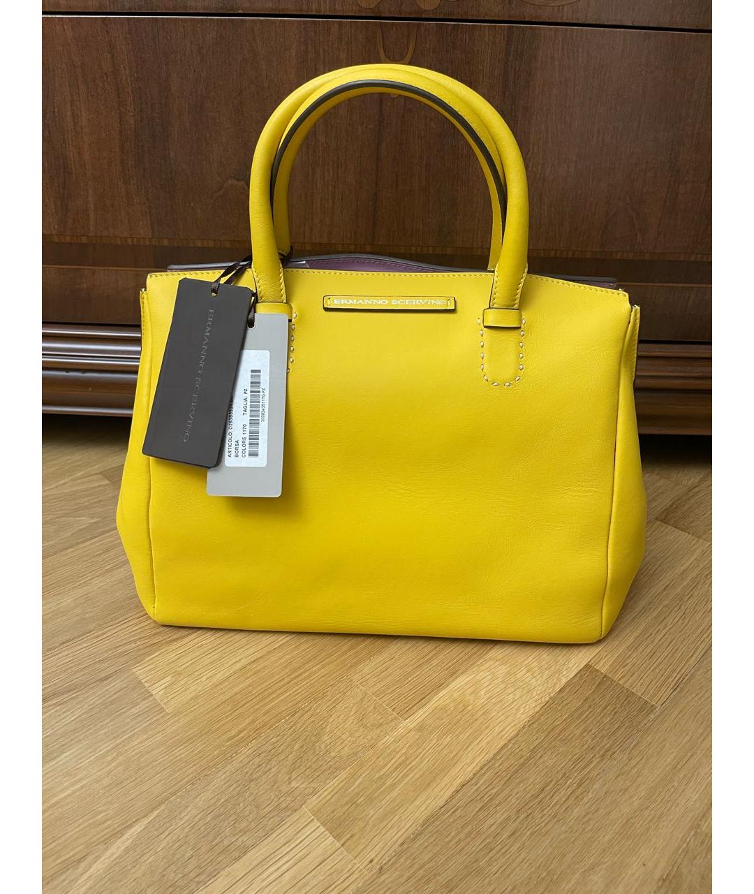 ERMANNO SCERVINO Желтая кожаная сумка с короткими ручками, фото 9