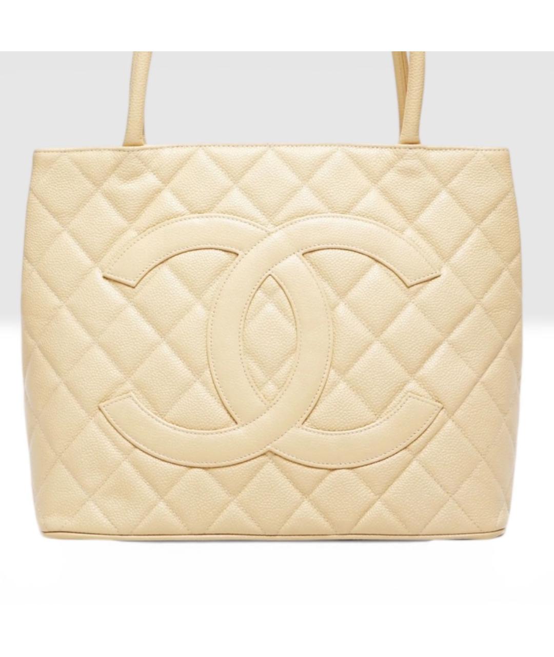 CHANEL Бежевая кожаная сумка тоут, фото 4