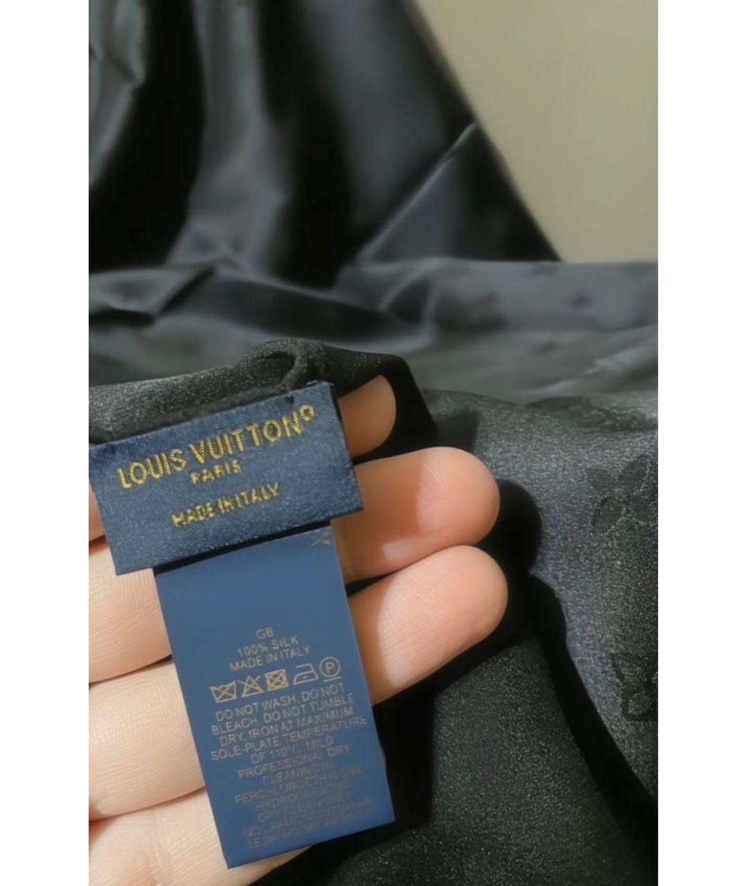 LOUIS VUITTON Черный шелковый платок, фото 2