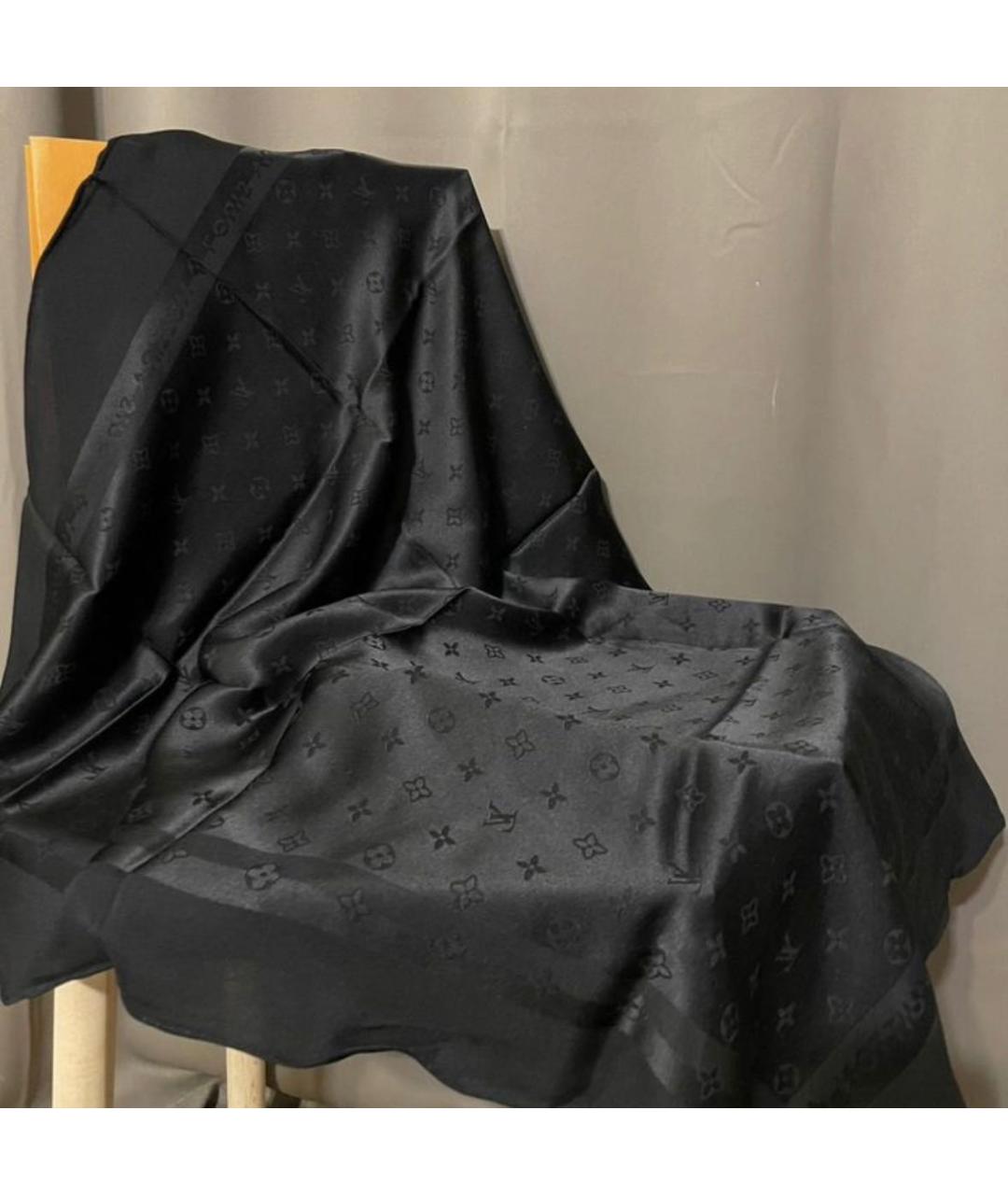 LOUIS VUITTON Черный шелковый платок, фото 6