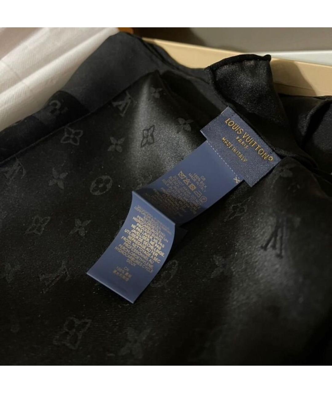 LOUIS VUITTON Черный шелковый платок, фото 3