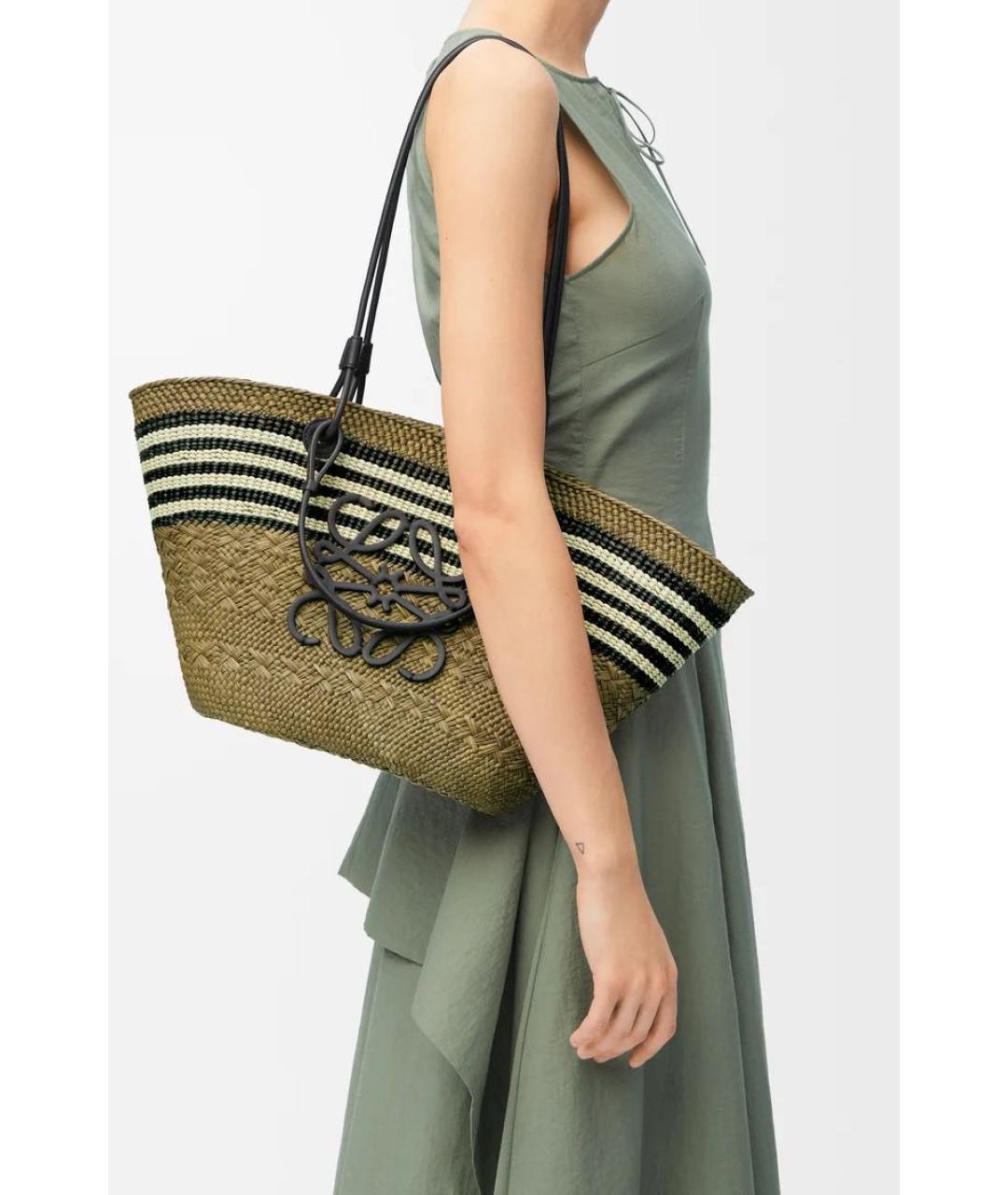 LOEWE Хаки пелетеная пляжная сумка, фото 3