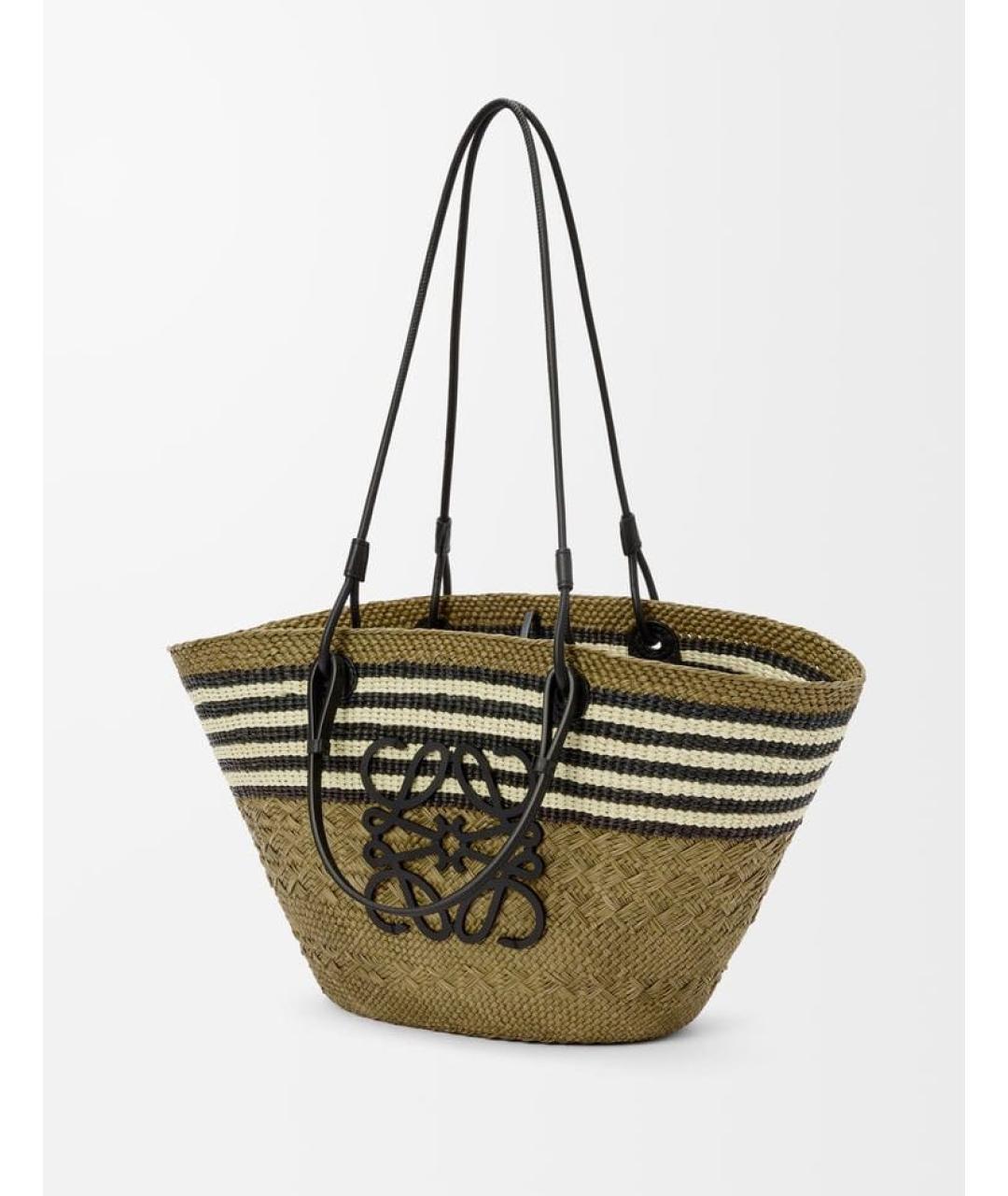 LOEWE Хаки пелетеная пляжная сумка, фото 4