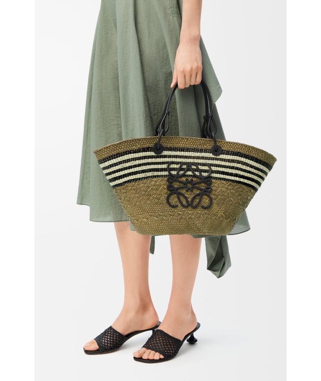 LOEWE Хаки пелетеная пляжная сумка, фото 2