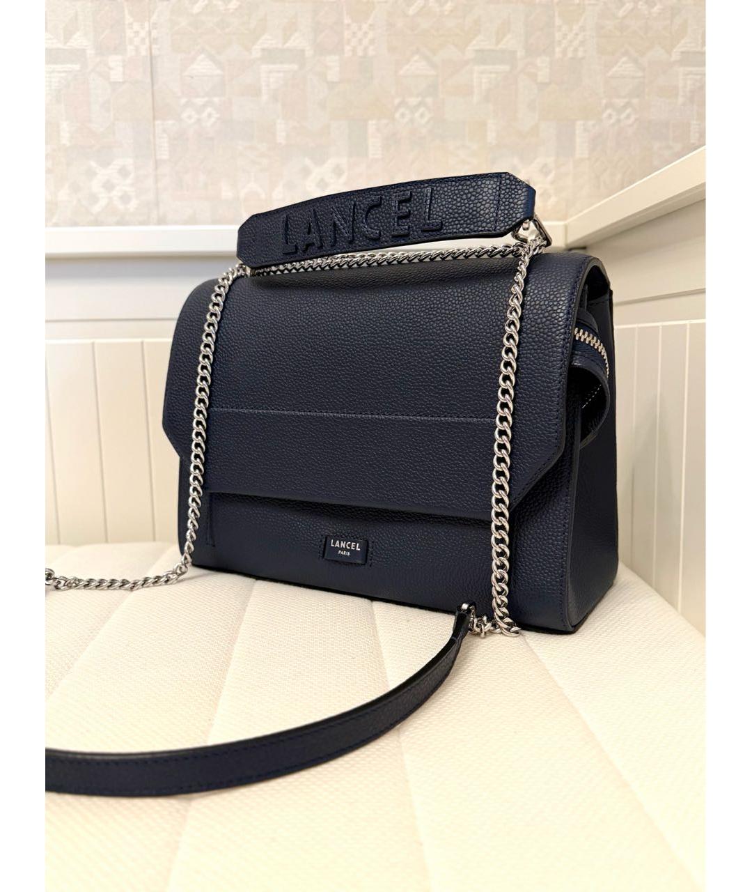 LANCEL Темно-синяя кожаная сумка через плечо, фото 5