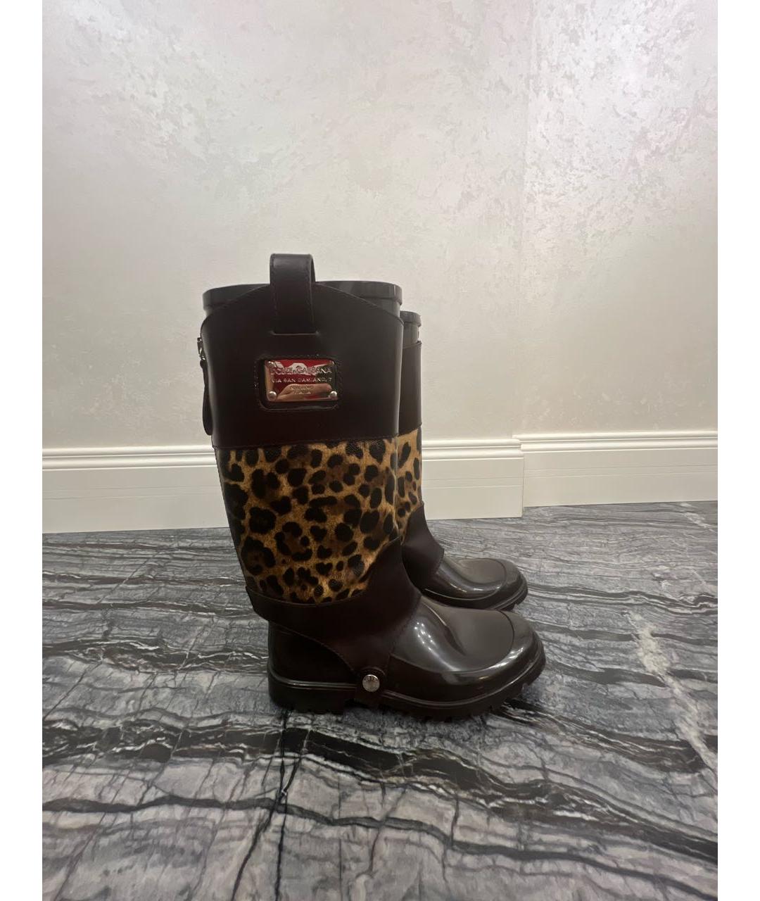 DOLCE&GABBANA Коричневые резиновые сапоги, фото 4