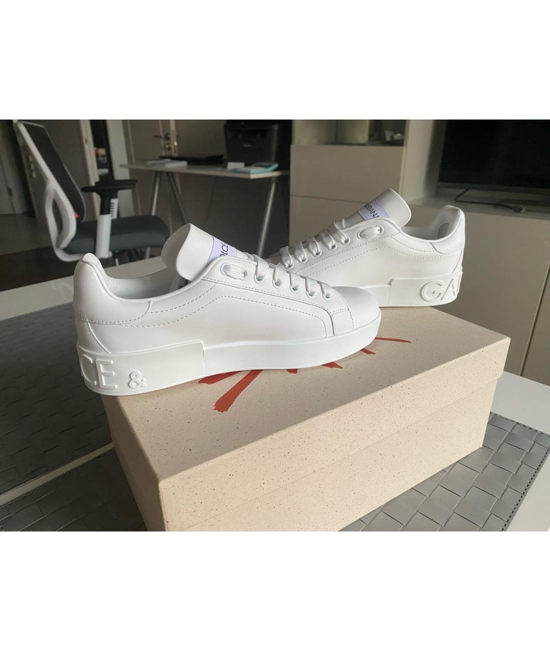 DOLCE&GABBANA Белые кожаные кеды, фото 4