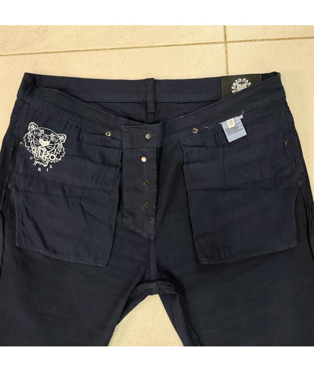 KENZO Темно-синие хлопко-эластановые повседневные брюки, фото 3