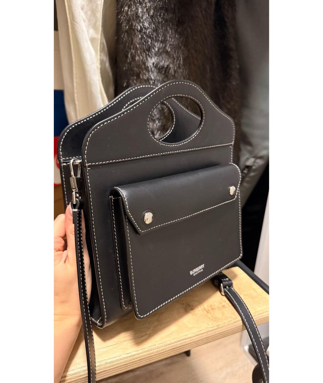 BURBERRY Черная кожаная сумка тоут, фото 2