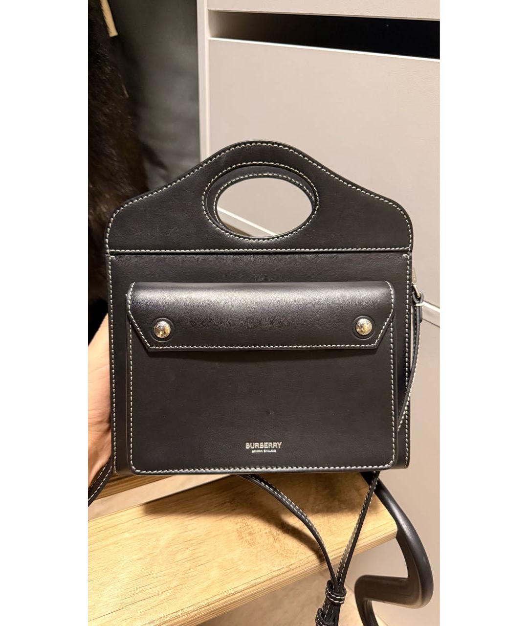BURBERRY Черная кожаная сумка тоут, фото 9