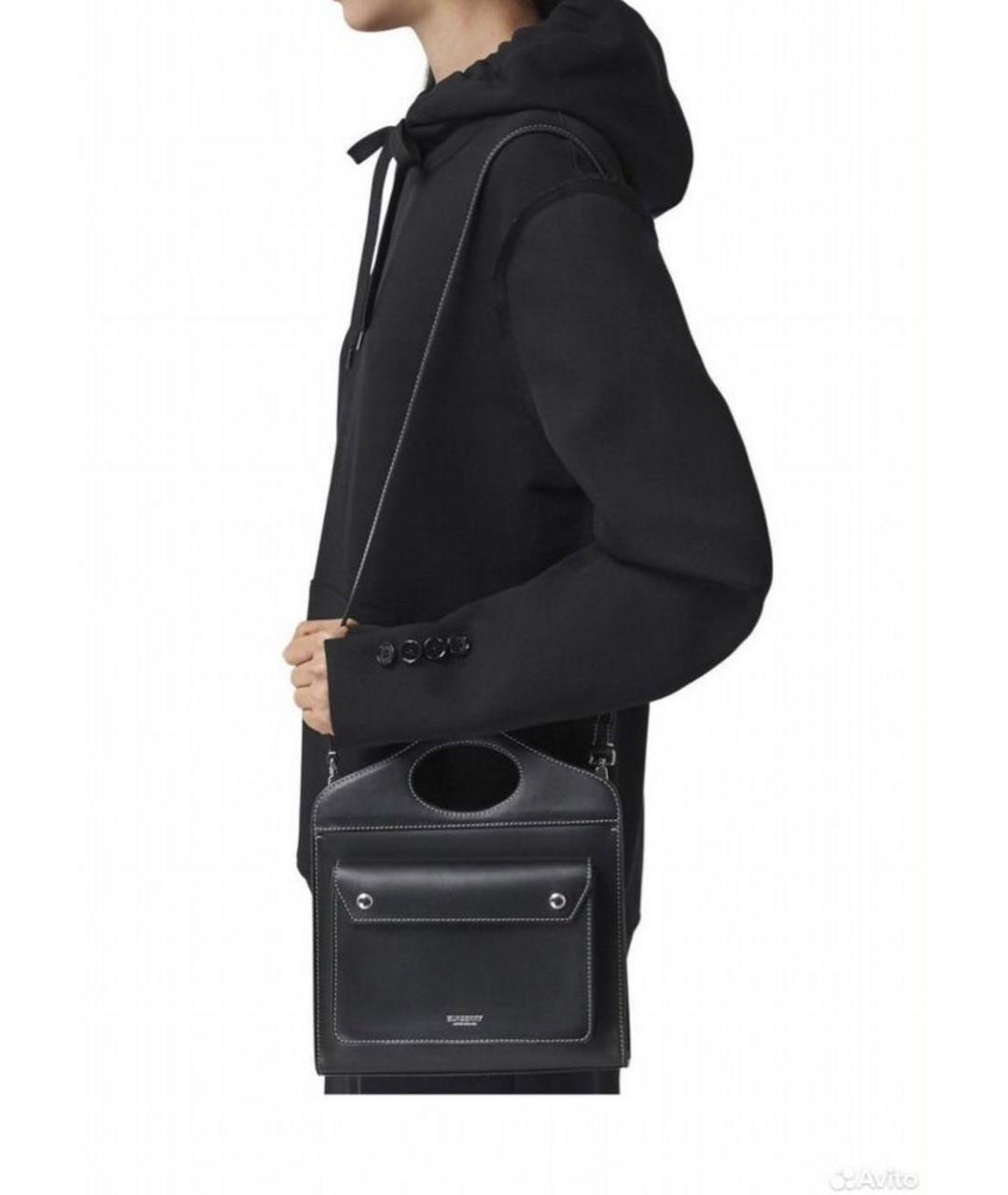 BURBERRY Черная кожаная сумка тоут, фото 5