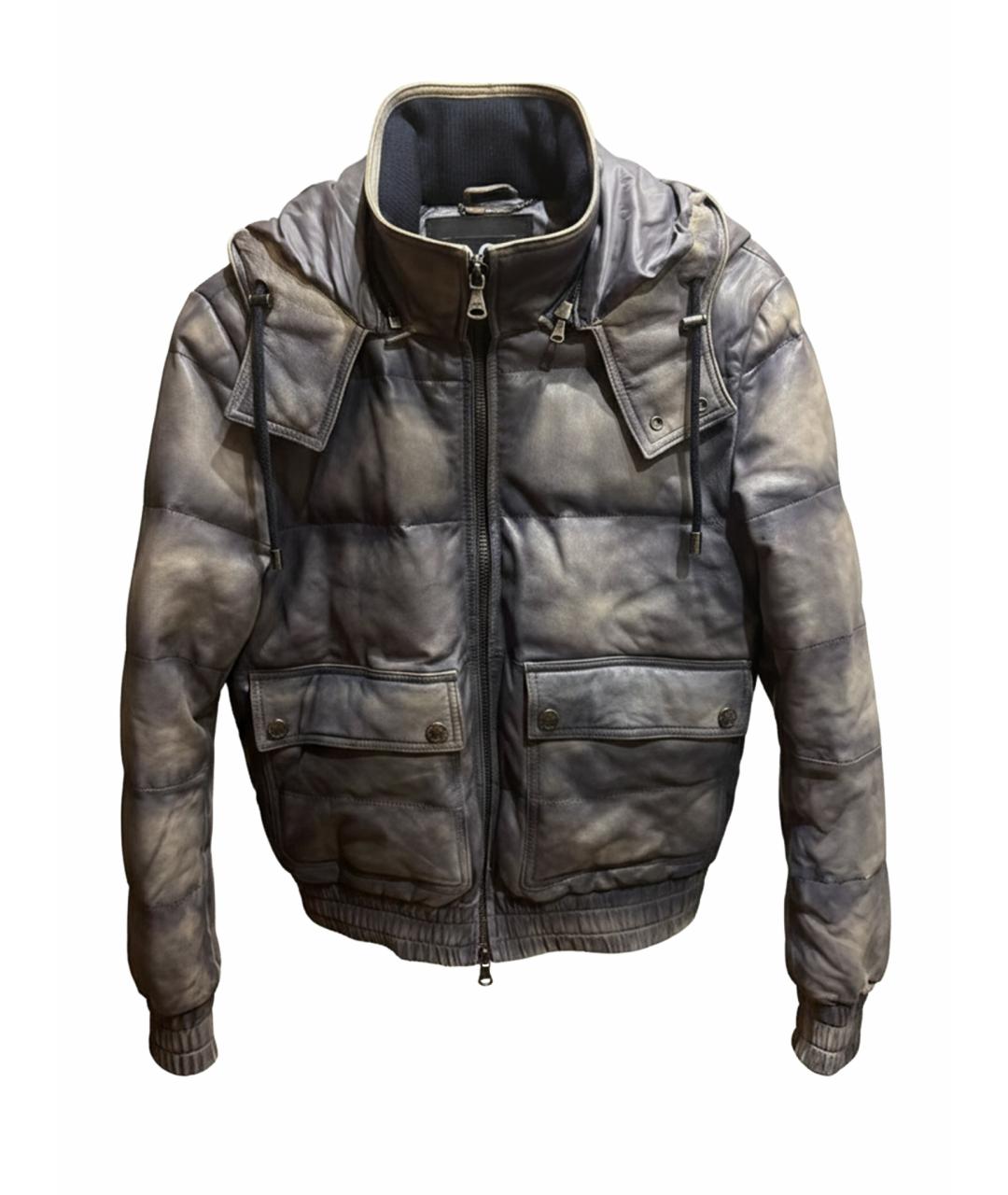 DOLCE&GABBANA Антрацитовый кожаный пуховик, фото 1