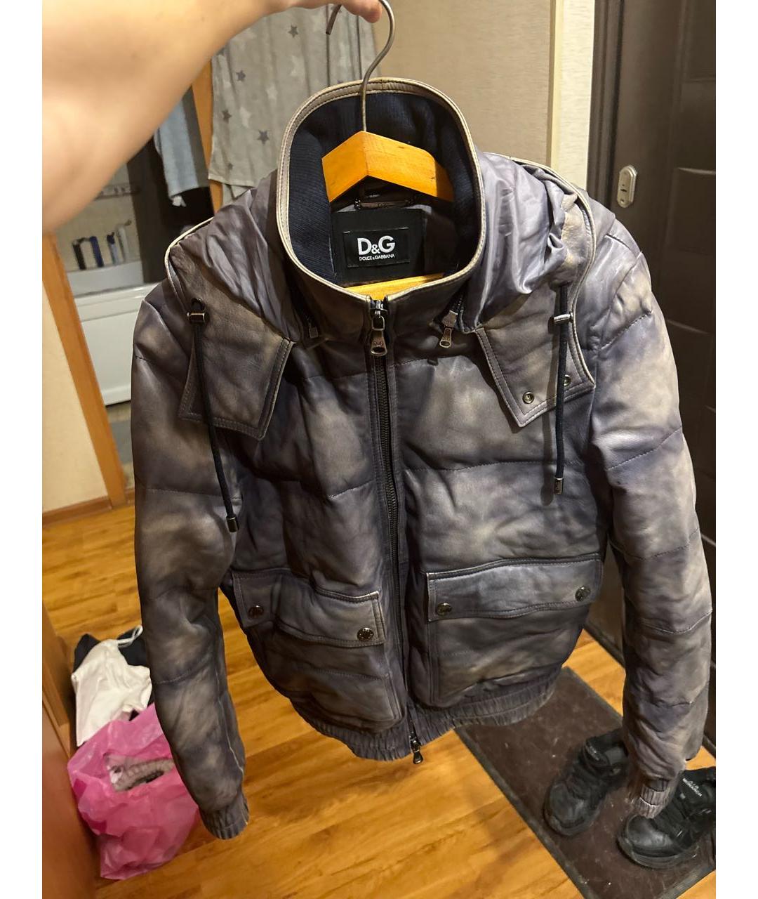 DOLCE&GABBANA Антрацитовый кожаный пуховик, фото 7