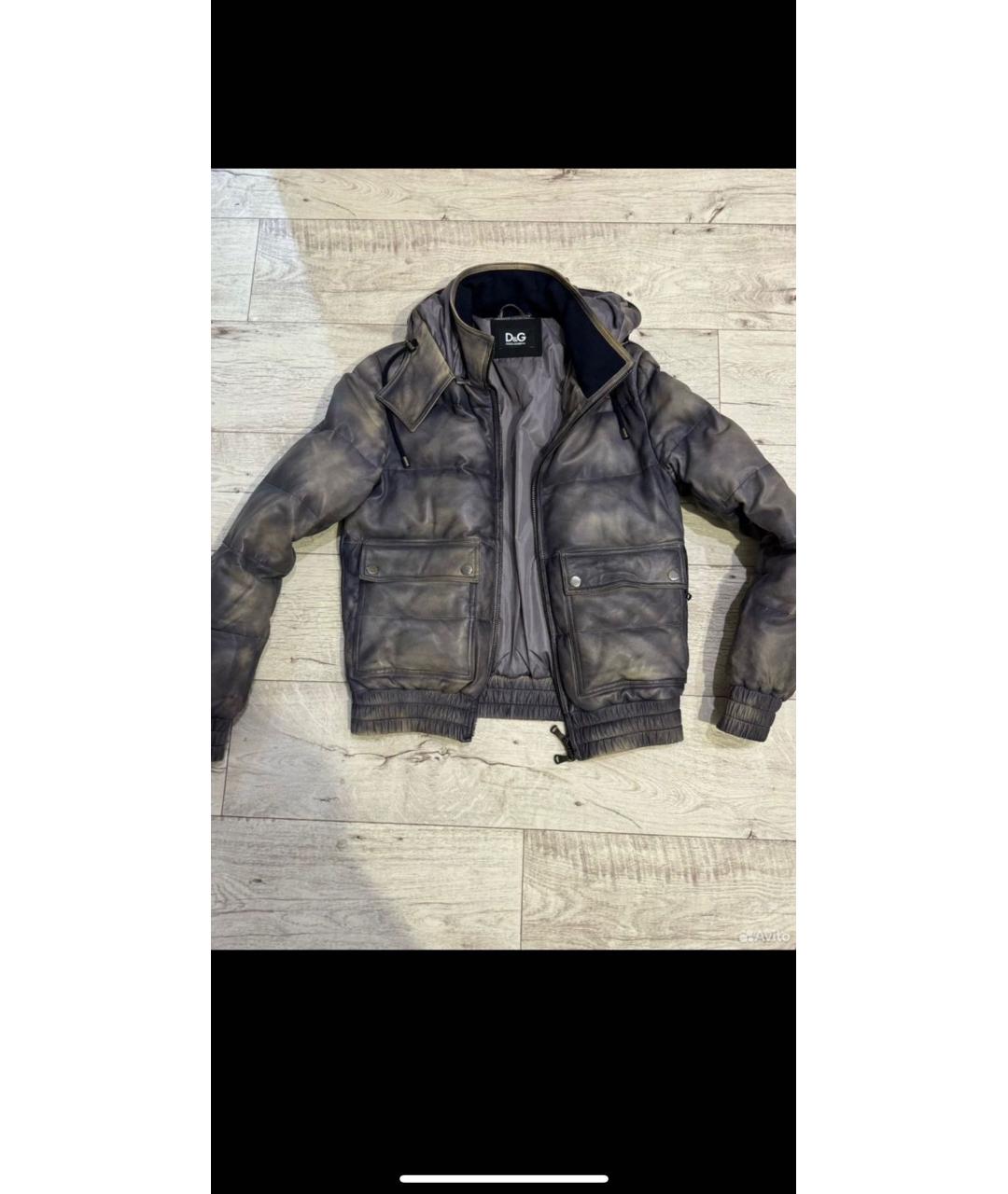 DOLCE&GABBANA Антрацитовый кожаный пуховик, фото 5