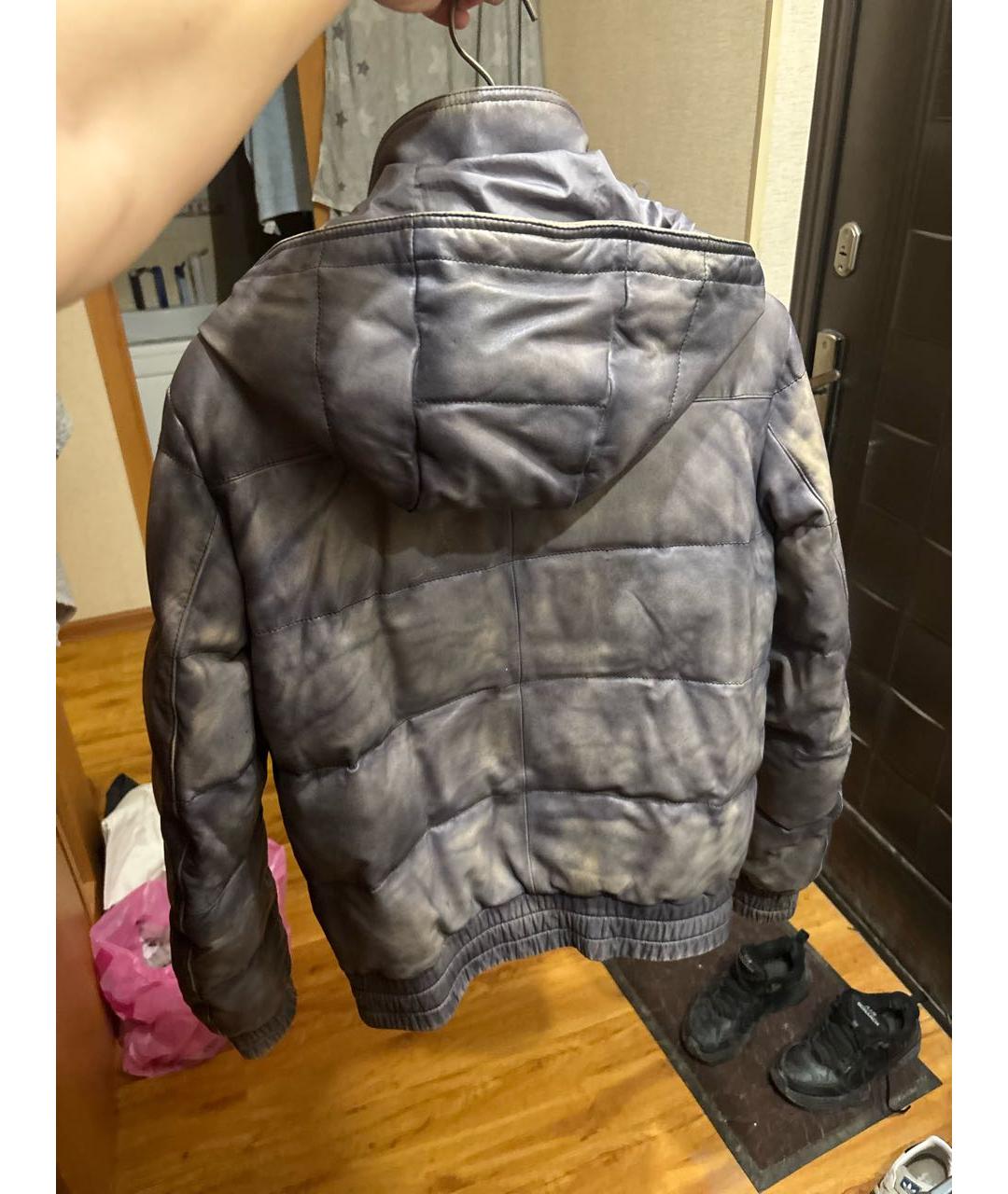 DOLCE&GABBANA Антрацитовый кожаный пуховик, фото 2