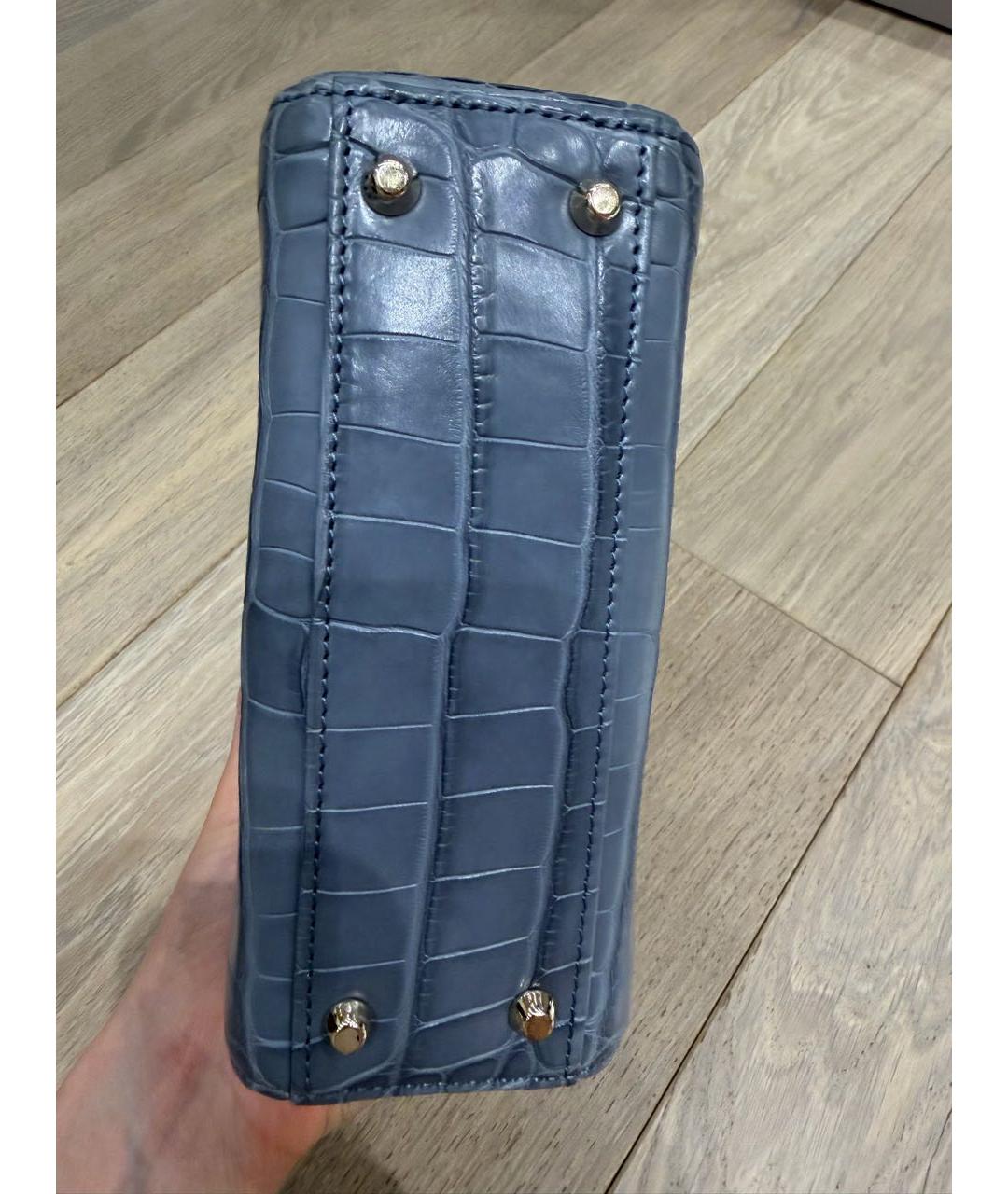 CHRISTIAN DIOR Голубая сумка тоут из экзотической кожи, фото 5