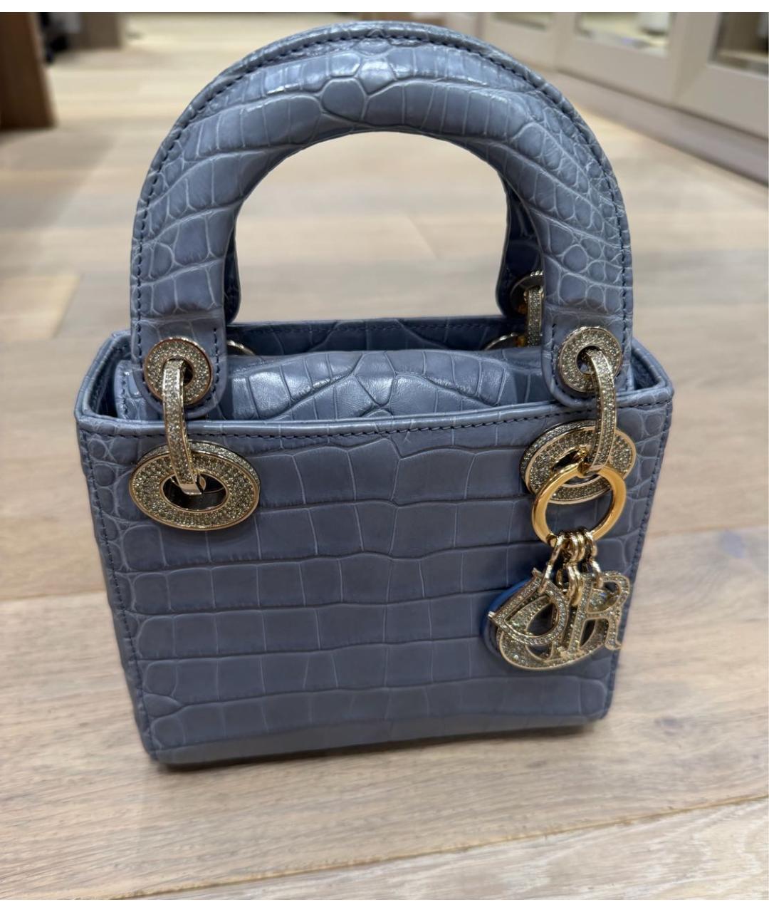 CHRISTIAN DIOR Голубая сумка тоут из экзотической кожи, фото 8