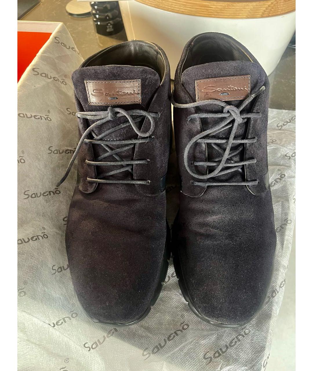 SANTONI Темно-синие замшевые высокие ботинки, фото 2