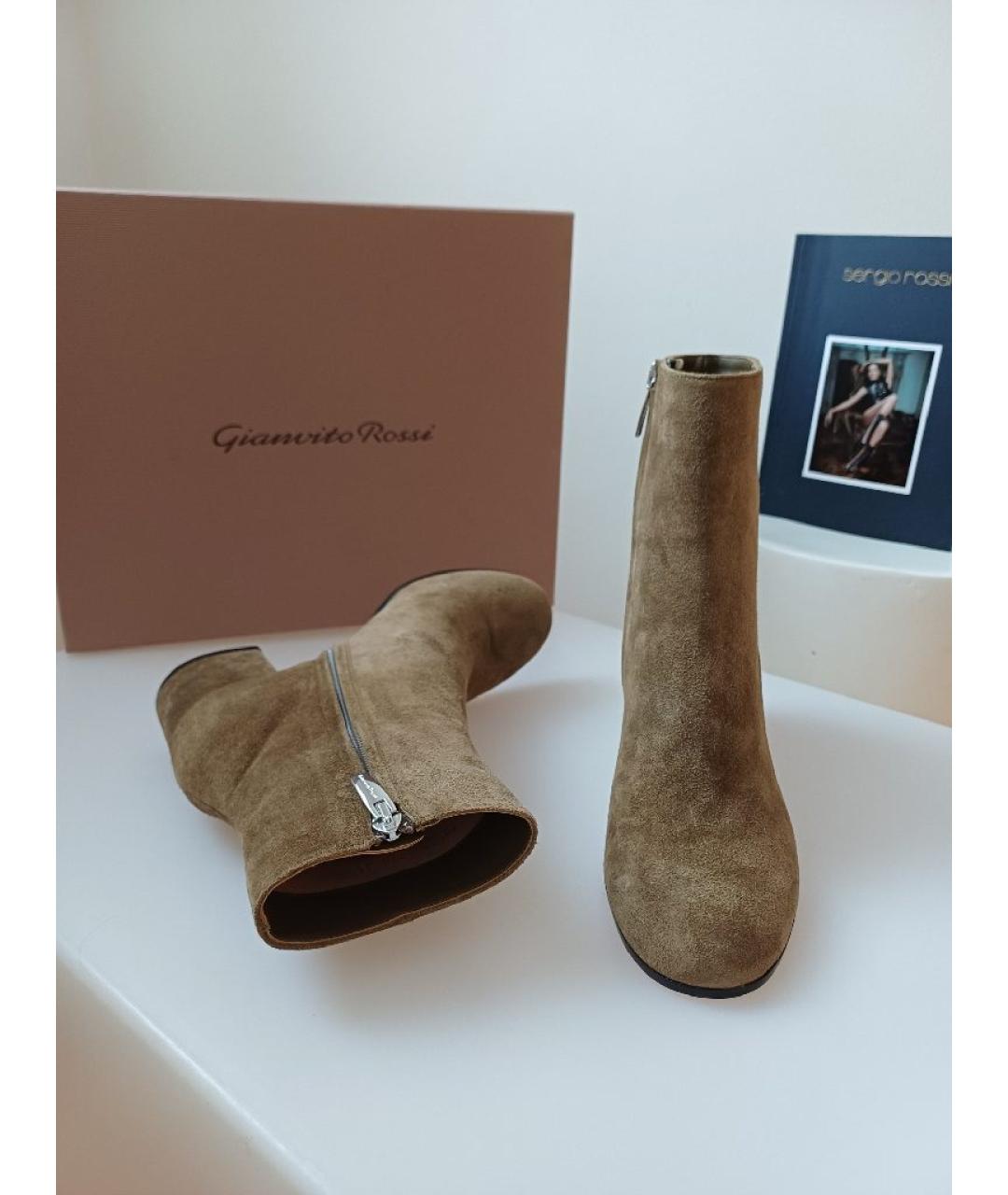 GIANVITO ROSSI Хаки замшевые ботинки, фото 5