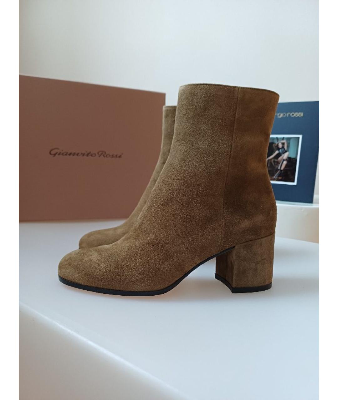 GIANVITO ROSSI Хаки замшевые ботинки, фото 6